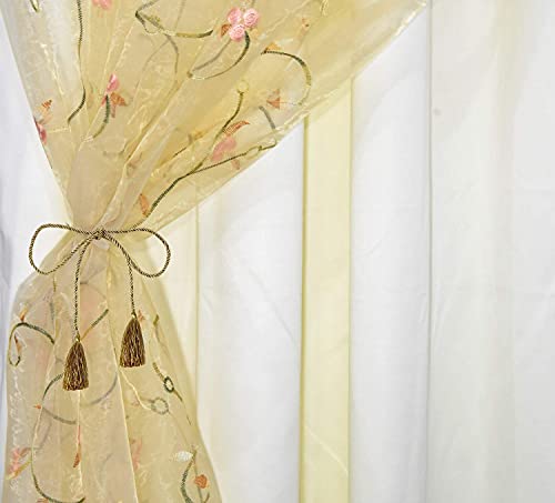 Image of 2 in 1 Embroidery Transparent Polyester Long Door Curtain with 80% Blackout Set of 2 Pieces(9 Feet, Ivory Embroidery + Ivory Blackout)