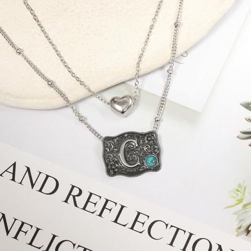 Image of Belt Buckle Bracelet Initial Letter A-Z Bracelets Western Cow Tag Bracelet Belt Buckle Necklace Western Style Initial Letter Pendant Necklace