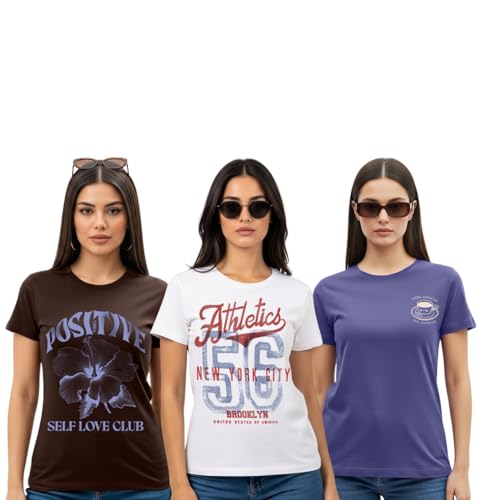 Image of Cotton Blend Regular Fit Round Neck Graphic Printed Half Sleeve T-Shirt Combo for Men (Pack of 3) (Available Sizes: S to 2XL)