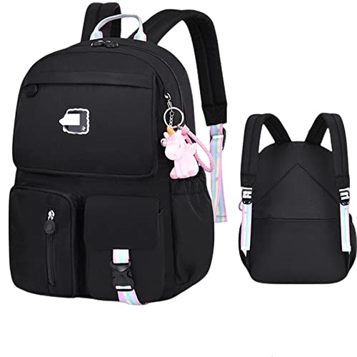 Sac d'école pour adolescentes avec grand compartiment imperméable noir