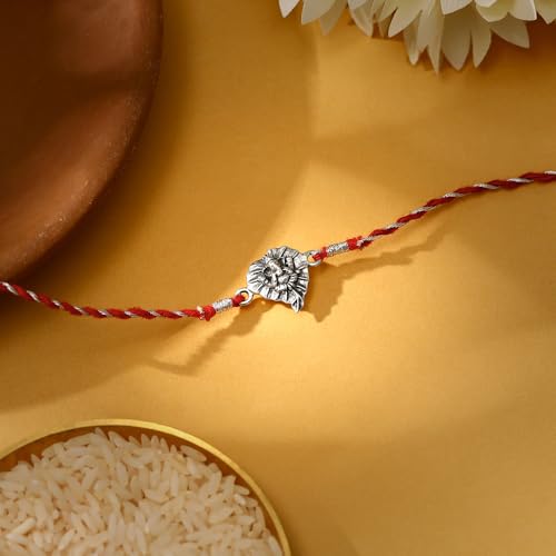 Image of GIVA 925 Silver Oxidised Silver Ganpati Blessings Rakhi|Raksha Bandhan Rakhi for Brother | Gift for Men & Boys| With Certificate of Authenticity and 925 Stamp