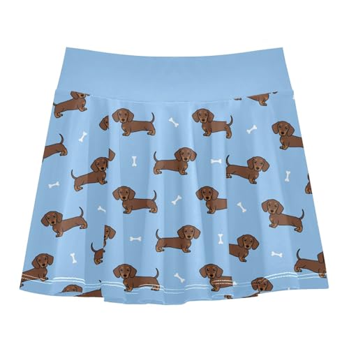 Girls Skorts High Waist Athletic Skirts with Shorts Cute Dachshund Dog Stretchy Teens Performance Tennis
