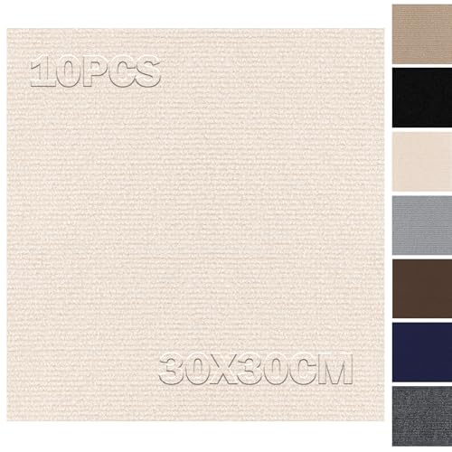 Lot de 10 dalles de moquette autocollantes - 30 x 30 cm - 0,9 m² - Moquette - Avec couverture arrière - Pour appartement, commerce, bureau, beige