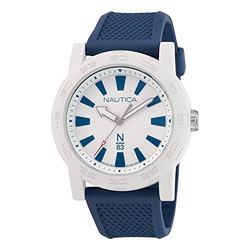 Nautica N83 Ayia Triada N83 Herrenuhr mit Armband aus PU-Faser, Weizenblau (Modell: NAPATF201), weiß/blau