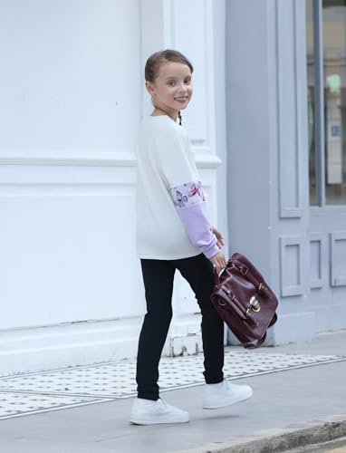 Image of PATPAT Girls 2 Piece Outfits Size 12-13 Years, Purple Butterfly Color Block Sweatshirts and Leggings Clothing Sets Sweatsuit Fall Outfits Joggers Lounge Set Tracksuit Preppy Clothes for Girls