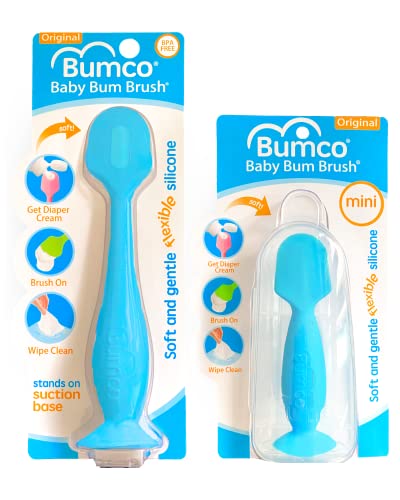 Baby Bum Brush, Original Diaper Rash Cream Applicator, Soft Flexible Silicone Brush, Unique Gift + Mini Diaper Rash Cream Applicator with Travel Case, [Blue + Blue]