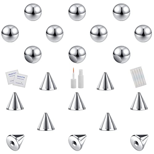 ZS 20Pcs Fake Eyebrow Rings Nose Lip Labret Studs, 4mm 5mm Replacement Ball Cone with Eyelash Glue, Non-Piercing Body Jewelry Fake Skin Piercing (5mm)