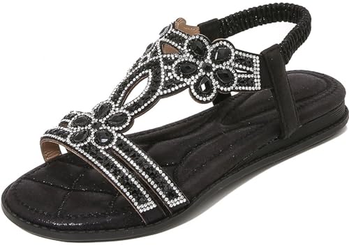 Dkieuyu Rhinestone Sandals for Women 2026 Dressy Casual Summer Flat Casual Dress Sandal Sparkly Beach Wedding Bride Sandals