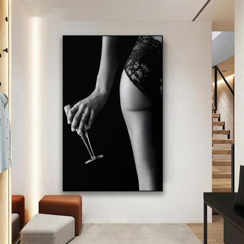 Toile peinture femme vin rouge vintage KEBIA 50x70 cm decoration murale retro pour chambre et bar