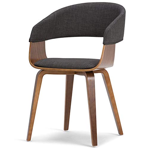 SIMPLIHOME Lowell Bentwood Dining Chair, Charcoal Grey Linen Look Fabric and SOLID WOOD, Rounded, Upholstered, For the Dining Room, Mid Century Modern