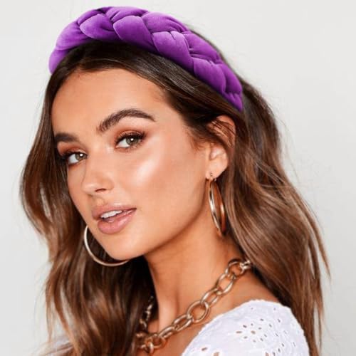 Image of DRESHOW Braided Headbands for Women Velvet Hair Hoop Elastic Criss Cross Hair Bands Accessories