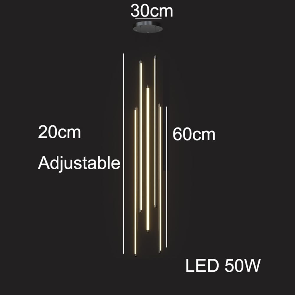 Lampadari da Camino a LED Neri per soffitti Alti Lampadario lineare Lungo sospeso Lampadario lineare Moderno dimmerabile Oro con Telecomando per Soggiorno Tavolo da Pranzo Ingresso RVVU