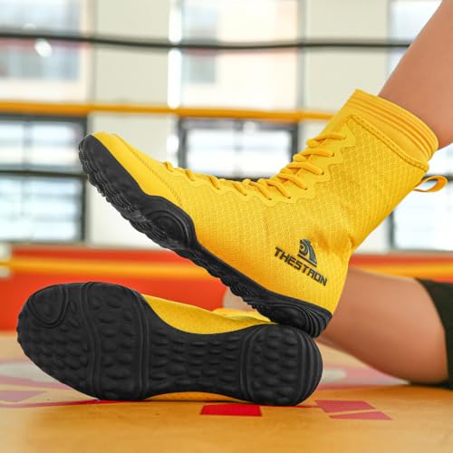 Image of THESTRON Men's Professional Boxing Wrestling Shoes Breathable Fighting Training Boots Male Combat Shoes Man High Top Fitness Sports Sneakers