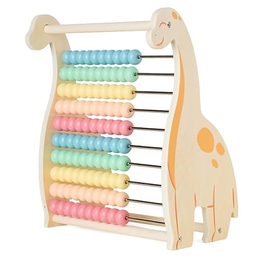 Twig & Leaf Rechenschieber für Kinder aus Holz, Dinosaurier Abakus Montessori Spielzeug zum Rechnen & Zählen Lernen, Zählrahmen 1. Klasse & Vorschule, Nachhaltiges Lernspielzeug aus Holz & Metall