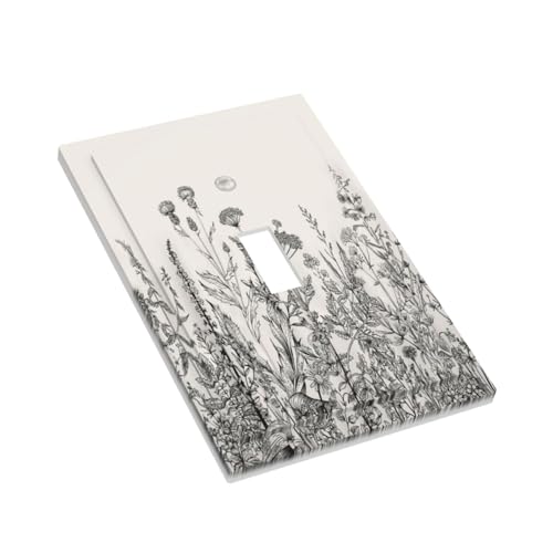 Wpshijia WPSHIJIA0713 Vintage Grey Floral Herbs Wild Flowers Botanical 1 Gang Boho Light Switch Covers Decorative Country Single Toggle Wall Plate Switchcover Electrical Switchplate thumb #2