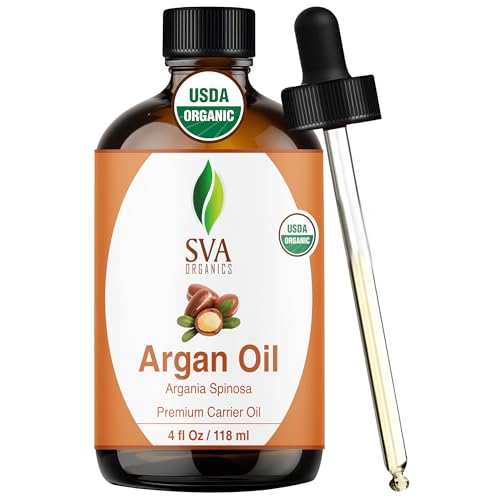Image of SVA Organic Argan Carrier Oil, Glass Bottle with Dropper, 4 Fl Oz (118 ml) | Argan Oil for Hair Care, Scalp Care, Face Care, Facial Oil, Skin Care, Body Massage, Personal Care & DIY Beauty Blends