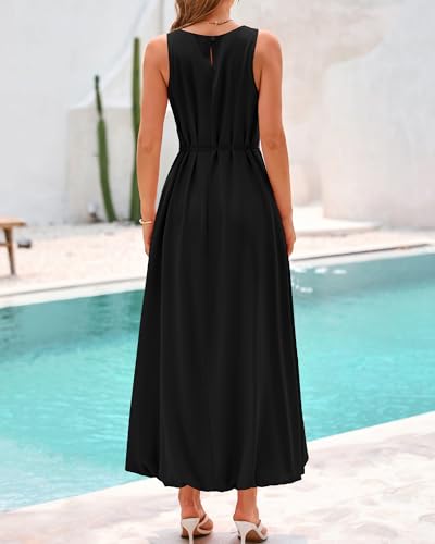 BTFBM 2025 Women Summer Vacation Dresses Sleeveless Crewneck Loose Beach Sundress Bubble Hem Tank Maxi Dress Pockets4