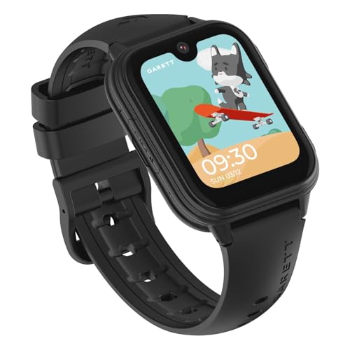 garett Reloj inteligente niños niñas niños - 1.78″ - AMOLED Face Unlock - GPS GEO valla videollamada SOS - Vibe AI Negro