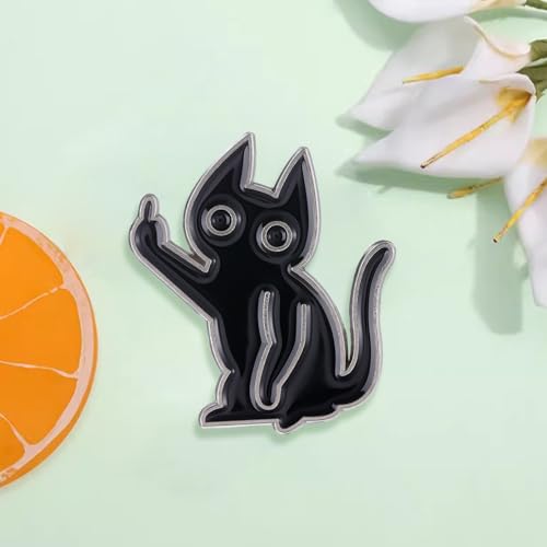 Enamel Cat Pin, Funny Cat Brooch Pin,Black Cat Pin Cool Cute Lapel Brooches Creative Humor Animal Gesture Lapel Badge for Colthes Jacket Bag Hat Backpack3