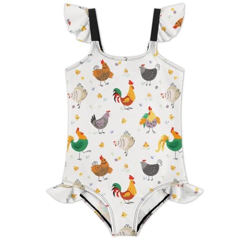 Image of Girls One Piece Swimsuit Lovely Cute Animals Ruffles Swimwear Bathing Suits 3-12 Years