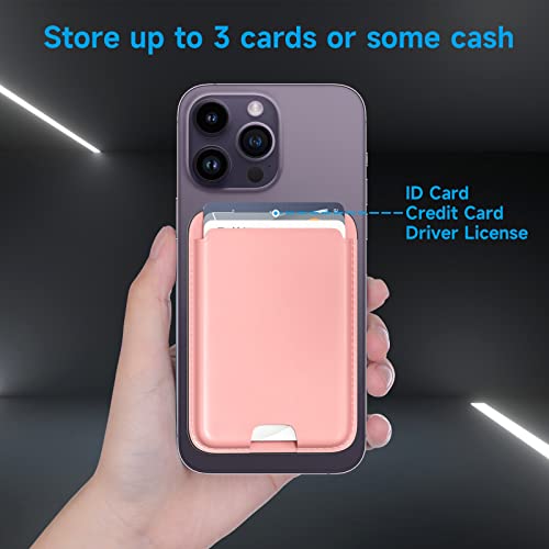 Edc Leather Wallet For Apple Magsafe, Magsafe Wallet Stand Compatible With Iphone 14 Series, Iphone 13 Series, Iphone 12 Series, Detachable Rfid Card Holder For 3 Credit Cards, Pink-Stand #TOP5