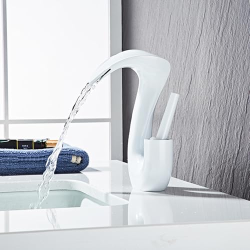 Robinet de salle de bain double commande eau chaude froide mitigeur céramique blanc