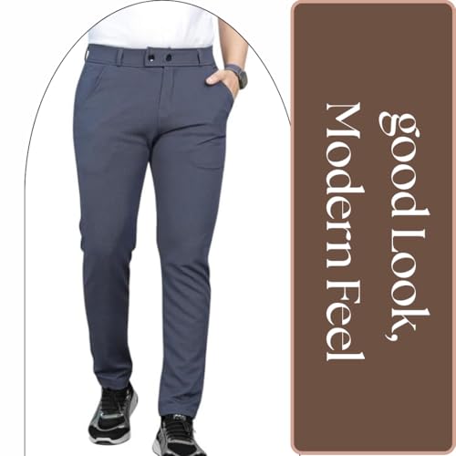 Image of MiraMichi Men's Slim Fit Formal Trousers - Crafted from Premium Lycra Blend Fabric, Solid Pattern, Ideal for Formal Occasions