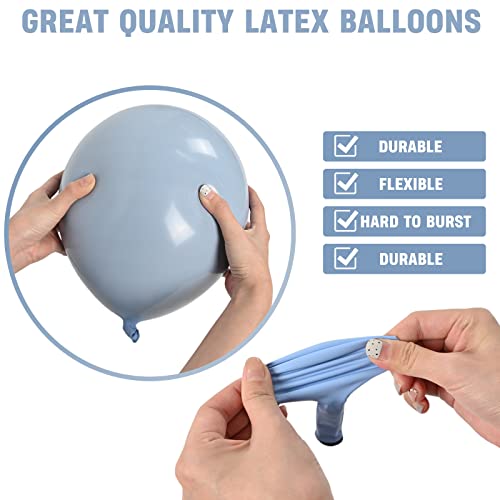 Image of Dusty Blue Balloons Different Sizes Double Stuffed Balloon Garland 18 12 10 5inch Latex Slate Balloon Pastel Blue Balloon Arch Kit for Neutral Birthday Party Decoration Baby Shower