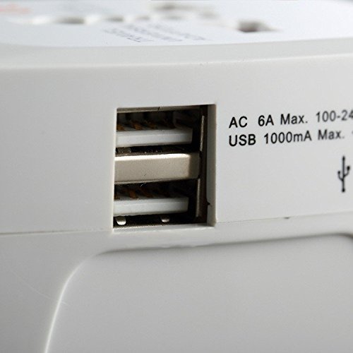 Image of Travel Universal Adaptor with Surge Protector, White, Universal Travel Adapter with Dual USB Port, Surge Protector, Multi Plug International Charger Adapter for US UK EU AU Sockets, 100-240V AC