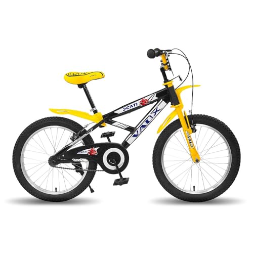 Image of Vaux 2Cati Sports 20inch Kids Cycle for Boys 5 to 8 Years, 20T Bicycle for Kids with Steel Frame, Alloy Rims, Tubular Tyres & V-Brakes, Ideal Height: 3.6ft to 4.5ft(Yellow)