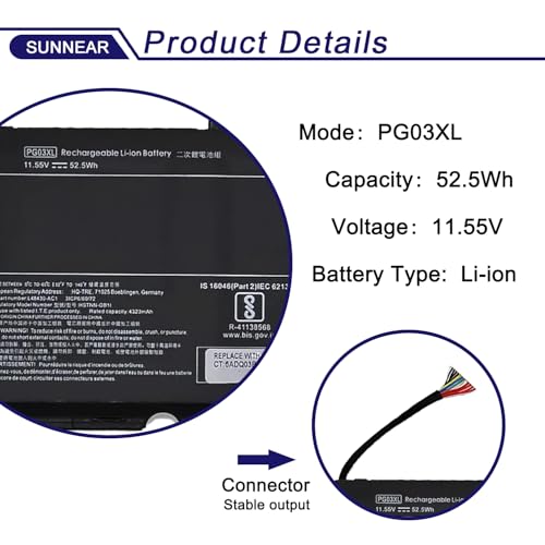 Image of PG03XL Laptop Battery for HP Pavilion Gaming 15-DK 15-DK0010NS 15-EC 15-EC0000 16-A 16-A0013NS Victus 5 /6 MAX TPN-C141 TPN-Q229 OMEN 5X FPC52 Series Notebook HSTNN-DB9G L48430-AC1 52.5Wh