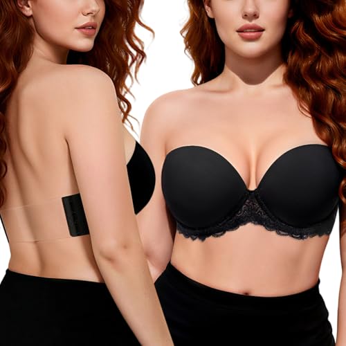 Image of YANDW Strapless Lightly Padded Full Figured Coverage Bra Clear Back Multiway Invisible Straps Backless Brassiere for Women