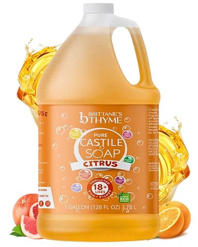 Brittanies Pure Organic Castile Soap Refill 1 Gallon Citrus | Liquid Soap for Face Body Hands Laundry Dishes Pet | Vegan Non-GMO Gluten-Free Biodegradable | Made in USA
