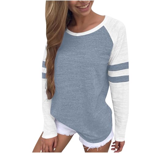 Women's Color Block Striped Long Sleeve Crewneck T-Shirt Relaxed Fit Breathable Tees Teen Girls 2025 Fashion Pullover