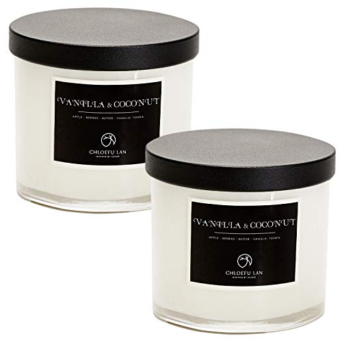 Chloefu LAN Vanilla & Coconut Scented Candle Sets Luxury Soy Jar Candle 7.1oz|45 Hour Long Lasting Burn Highly Scented Valentines Gifts for Men & Women All-Natural Soy Wax Candle 2 Pack