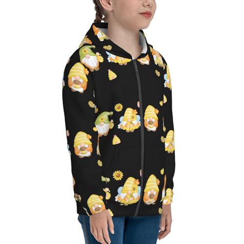 Bee Happy Sunflower Gnomes Kid Hoodies Boys Zip Up Sweatshirts Girls Pullover with Pocket4