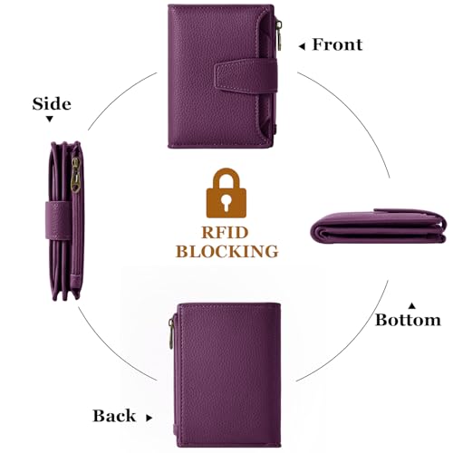 Image of Airkit Small Wallet Women RFID Blocking Soft Leather Bifold Compact Card Holder Wallet for Women with Zipper Coin Pocket 4 ID Window
