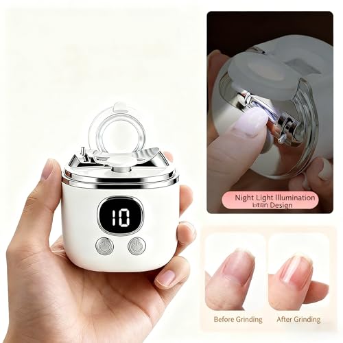 Image of 2-in-1 Electric Nail Clipper & Baby Nail Trimmer- USB Rechargeable with Magnifier, Dual-Blade Narrow Gap Design, 3-Speed Gears, LED Light & Storage Box | White