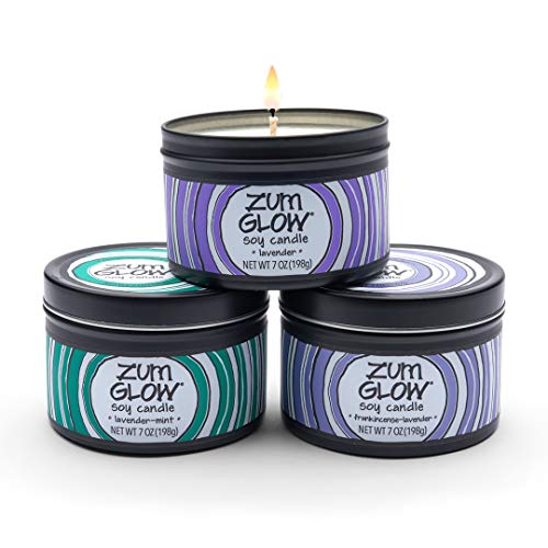 Zum Glow Soy Candle - Lavender Blends - Lavender, Lavender-Mint, Frankincense-Lavender - 7 oz (3 Pack)