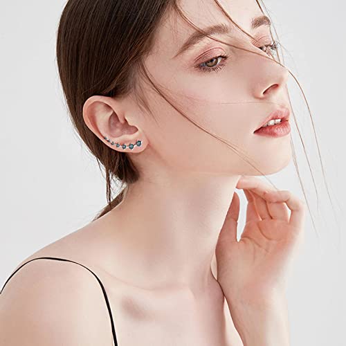 14K White Gold Plated Sterling Silver Earrings Ear Climber Earrings for Women Hypoallergenic Colorful Cubic Zirconia Ear Crawler Earrings Minimalist Fashion Women's Cartilage Illusion Earrings Gifts2