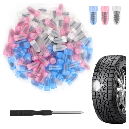 Purthog 100PCS Screw Tire Plugs Kits with Screwdriver,3 Sizes Screw in Tires Plugs for Self Quick...