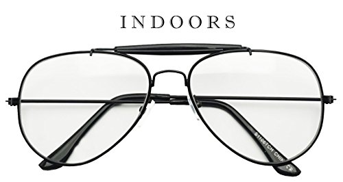Photochromic Adaptive Clear Lens Aviator Glasses W/Sun Senor Transition Light Tinted Sunglassses (Black, 60)