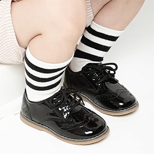 Image of Meckior Toddler Boys Girls Dress Shoes Little Kid Oxford Shoes Wedding Church Dress Shoes PU Leather Lace Up School Uniform Loafer Flats