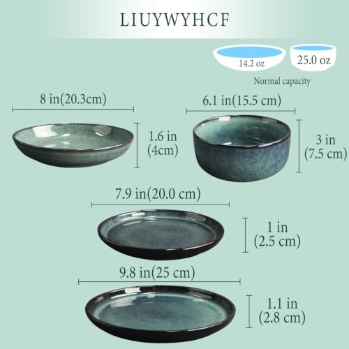 Image of Ceramic Dinnerware Set(16 pcs) Serve 4 people, Plates & Bowls Sets, Reactive Glaze Dishes Set, Chip Resistant and Scratch Resistant, Dishwasher, Microwave Safe, Suitable for dinner, party