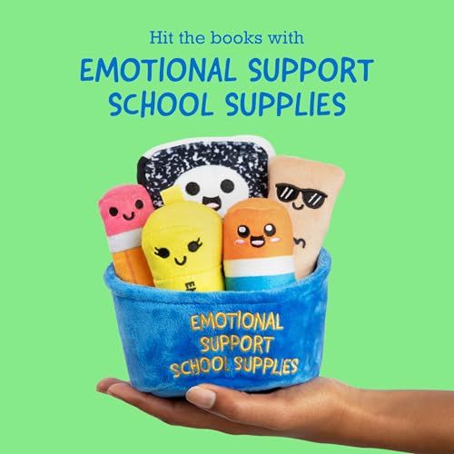 Image of Emotional Support School Supplies Plush by Relatable, Cute Stuffed Animals and Squishy Toys, Includes 5 School Supply Plushies with Carrying Basket, Fun Graduation Gifts & Cute Stuff