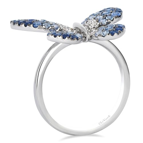 LE VIAN 1 1/4 Carat Sapphire Ombre Butterfly Ring for Women | 14k White Gold Statement Pave Ring for Her 1/5 Carat White Sapphire Anniversary Wedding Promise Band Size 6 to 73