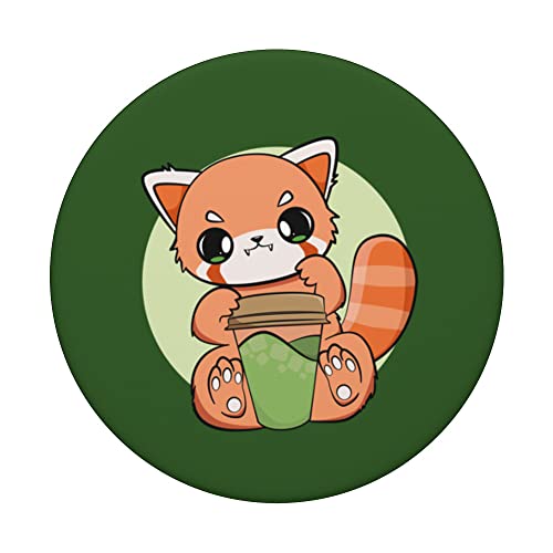 Mochi Drink Red Panda Kawaii Cute Warabi Milk Tea Boba PopSockets Swappable PopGrip, Black - Image 3