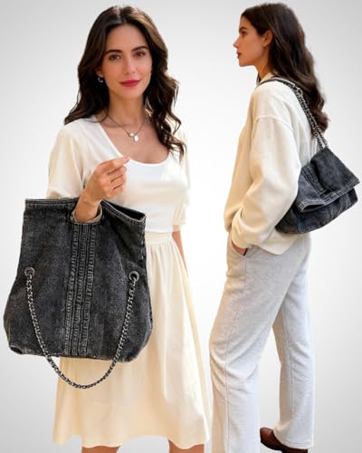 Bolso de hombro denim retro para mujer con cadena miniatura 2