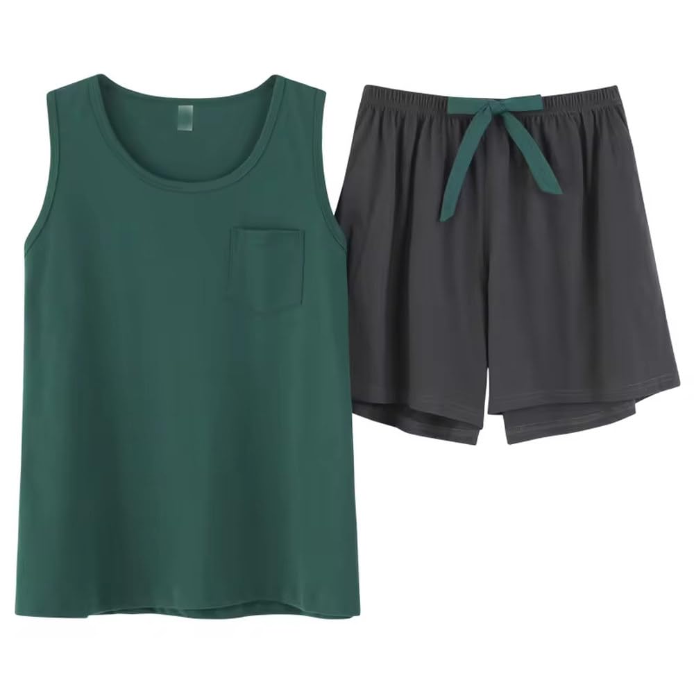 Pyjama-Set für Damen – einfarbige Weste mit Rundhalsausschnitt und Shorts, ärmellose Nachtwäsche, Pyjama-Set für Junge Mädchen, Sommer-Neuheit, süße, lässige Homewear-Pyjamas für Frauen Household
