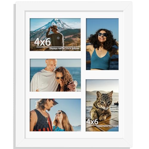 Image of DUENPY 11x14 Collage Picture Frame, 4x6 Collage Picture Frame, Displays Five 4x6 inch Photos, or 11x14 (Without Mat) Wall Decor Wall Hanging or Tabletop, White.